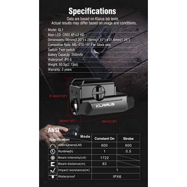 Lampe torche tactique sous Arme GL1 Klarus 600 lumens rechargeable KLARUS - 1