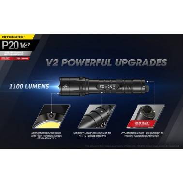 lampe NITECORE P20V2 1100 lumens avec mode stroboscope