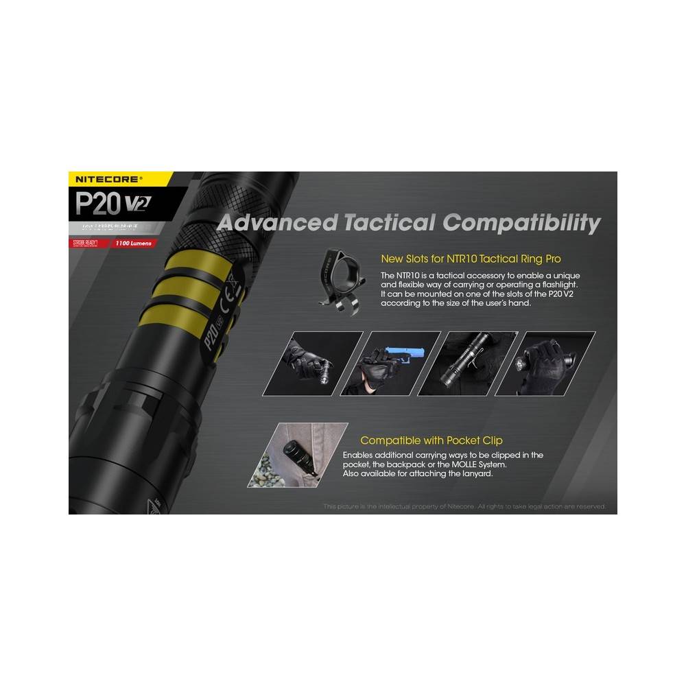 lampe NITECORE P20V2 1100 lumens avec mode stroboscope