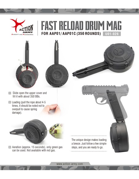 DRUM AAp01 et we17 et glock gaz 350bb's ACTION ARMY