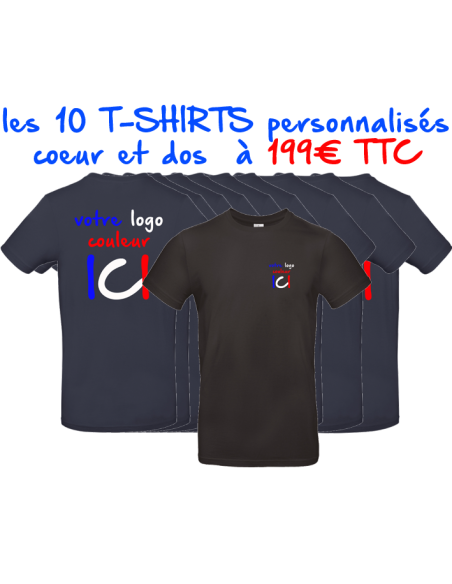 lot 10 t-shirts imprimés et personnalisés avec votre logo coeur et gros dos max2joules