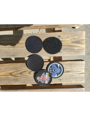 patch imprimé ROND 7cm fond NOIR (minimum par 3) arrière velcro max2joules