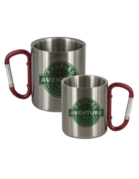 Mug en métal Inox 220ml (petite) personnalisable poignee mousqueton rouge