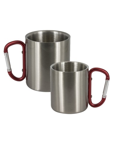 Mug en métal Inox 325ml (grosse) personnalisable poignee mousqueton rouge max2joules