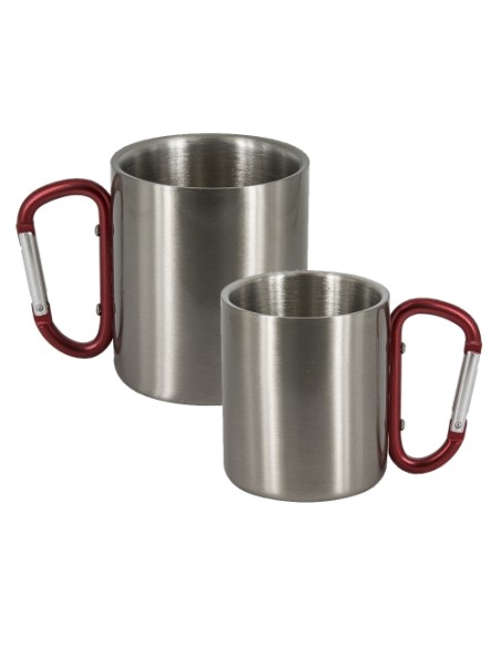 Mug en métal Inox 325ml (grosse) personnalisable poignee mousqueton rouge max2joules