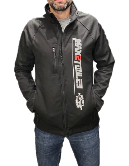 Veste Softshell Noir 3 couches avec impression coeur et dos 