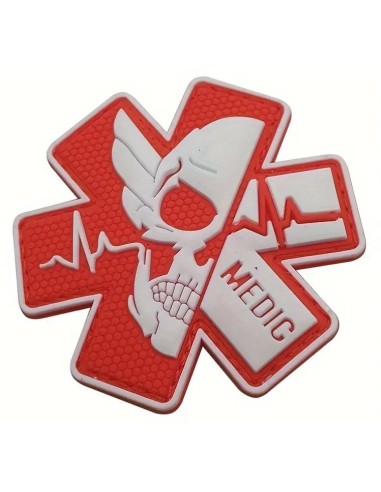 patch velcro PVC MEDIC hexa blanc et rouge