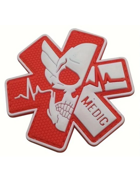 patch velcro PVC MEDIC hexa blanc et rouge