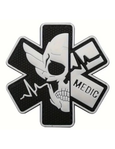 patch velcro PVC MEDIC hexa noir et blanc