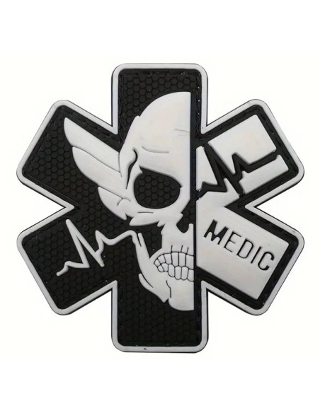 patch velcro PVC MEDIC hexa noir et blanc