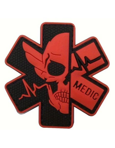 patch velcro PVC MEDIC hexa noir et rouge