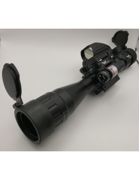 Combo lunette 3-9x40 avec point rouge et laser JS-tactical