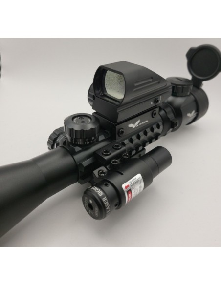 Combo lunette 3-9x40 avec point rouge et laser JS-tactical