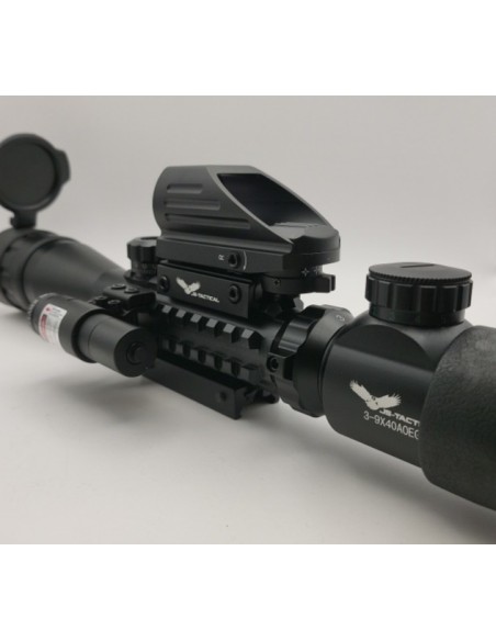 Combo lunette 3-9x40 avec point rouge et laser JS-tactical