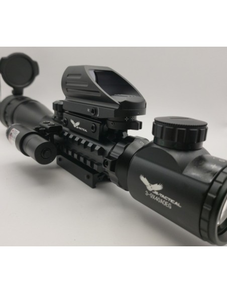 Combo lunette 3-9x40 avec point rouge et laser JS-tactical