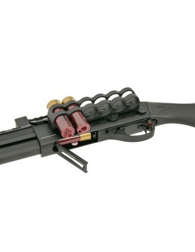 Réplique de fusil à pompe GAZ M870 Strike Industries noire avec porte cartouches