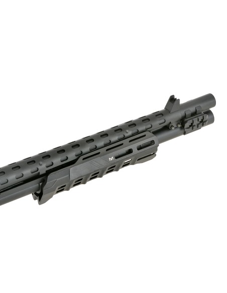 Réplique de fusil à pompe GAZ M870 Strike Industries noire avec porte cartouches
