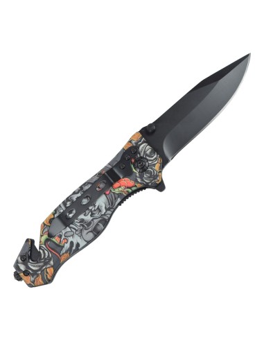 couteau de poche pliant faucheuse tete de mort avec brise vitre SCK