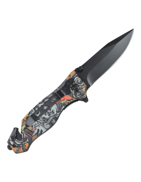 couteau de poche pliant faucheuse tete de mort avec brise vitre SCK