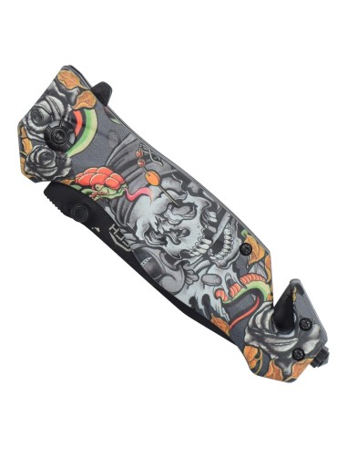 couteau de poche pliant faucheuse tete de mort avec brise vitre SCK