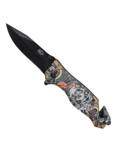 couteau de poche pliant faucheuse tete de mort avec brise vitre SCK