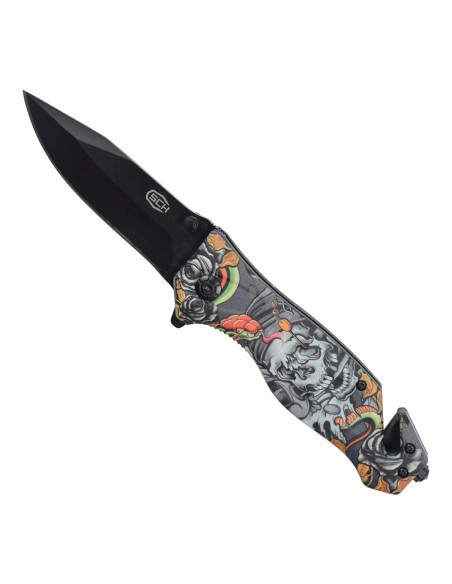 couteau de poche pliant faucheuse tete de mort avec brise vitre SCK
