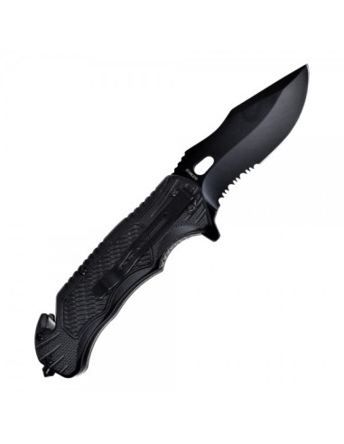 couteau de poche pliant noir et rouge avec brise vitre SCK