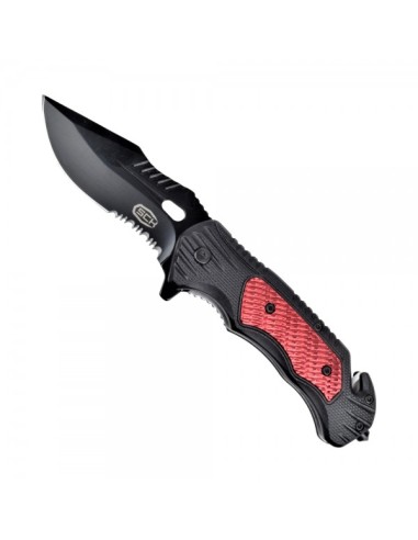 couteau de poche pliant noir et rouge avec brise vitre SCK