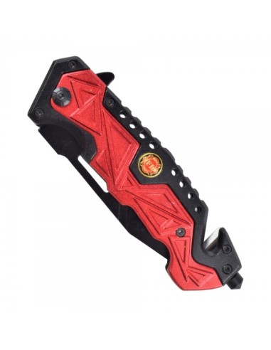 couteau de poche pliant noir et rouge fire departement avec brise vitre SCK