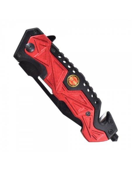 couteau de poche pliant noir et rouge fire departement avec brise vitre SCK