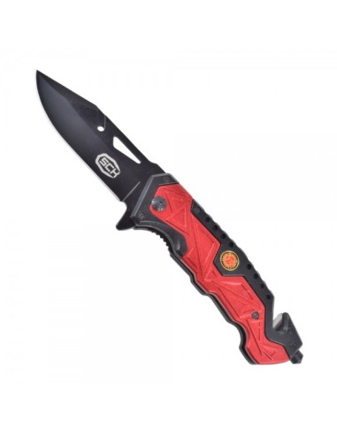 couteau de poche pliant noir et rouge fire departement avec brise vitre SCK