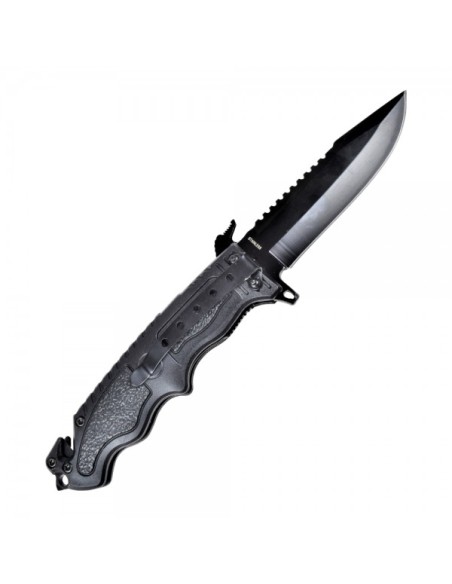 couteau de poche pliant noir avec brise vitre SCK