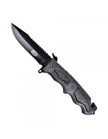 couteau de poche pliant noir avec brise vitre SCK