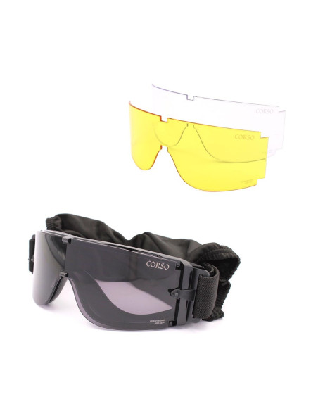 Masque lunette de protection corso REVENGE MK800 avec 3 carreaux et boite de rangement CORSO Tactical