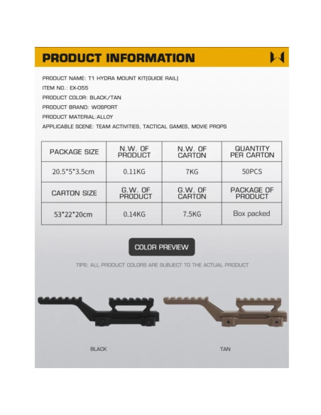 double rail deporté T1 Hydra mount noir WOSPORT WOSPORT airsoft