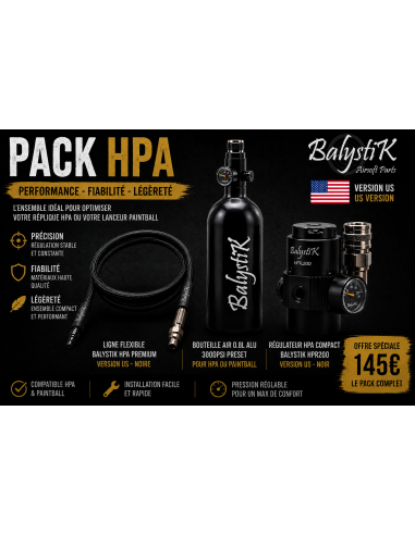 Pack Promo ligne HPA US balystik complet – Bouteille 0,8L + Régulateur HPR200 + Flexible balystik