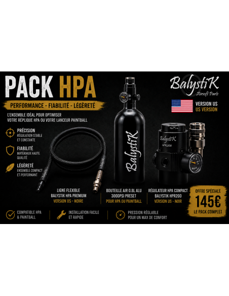 Pack Promo ligne HPA US balystik complet – Bouteille 0,8L + Régulateur HPR200 + Flexible balystik