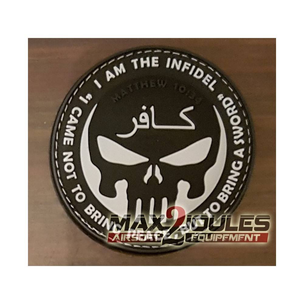 patch velcro pvc infidel tete de mort skull pirate noir et blanc